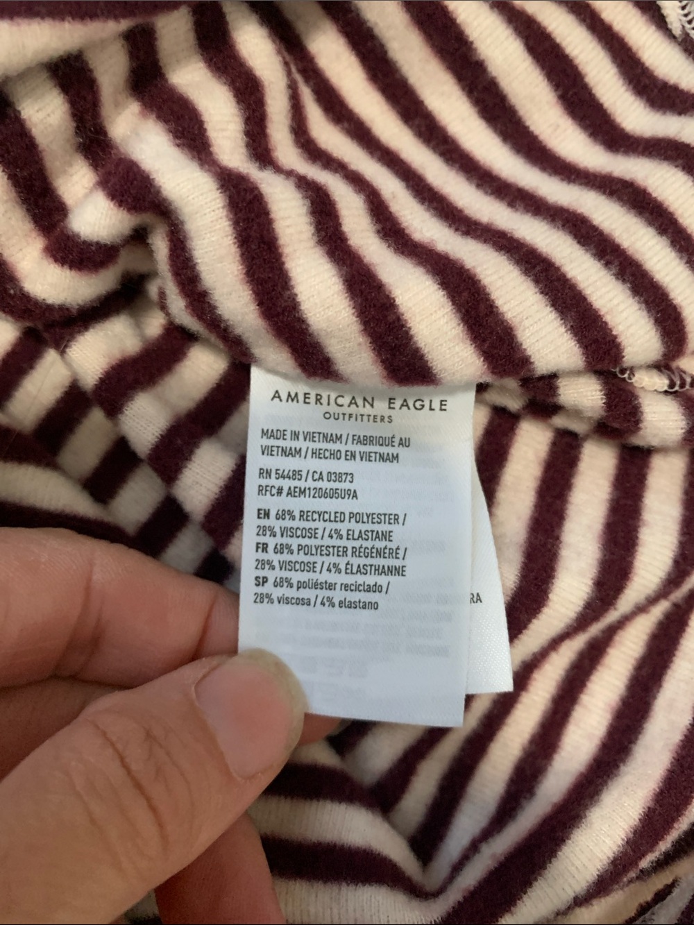American Eagle Dark Purple Cream Striped Long Sleeve Crewneck Top - Picture 8 of 8